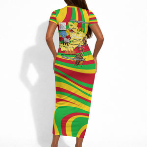 Mali Independence Day Short Sleeve Bodycon Dress West African Kora Musician Cultural
