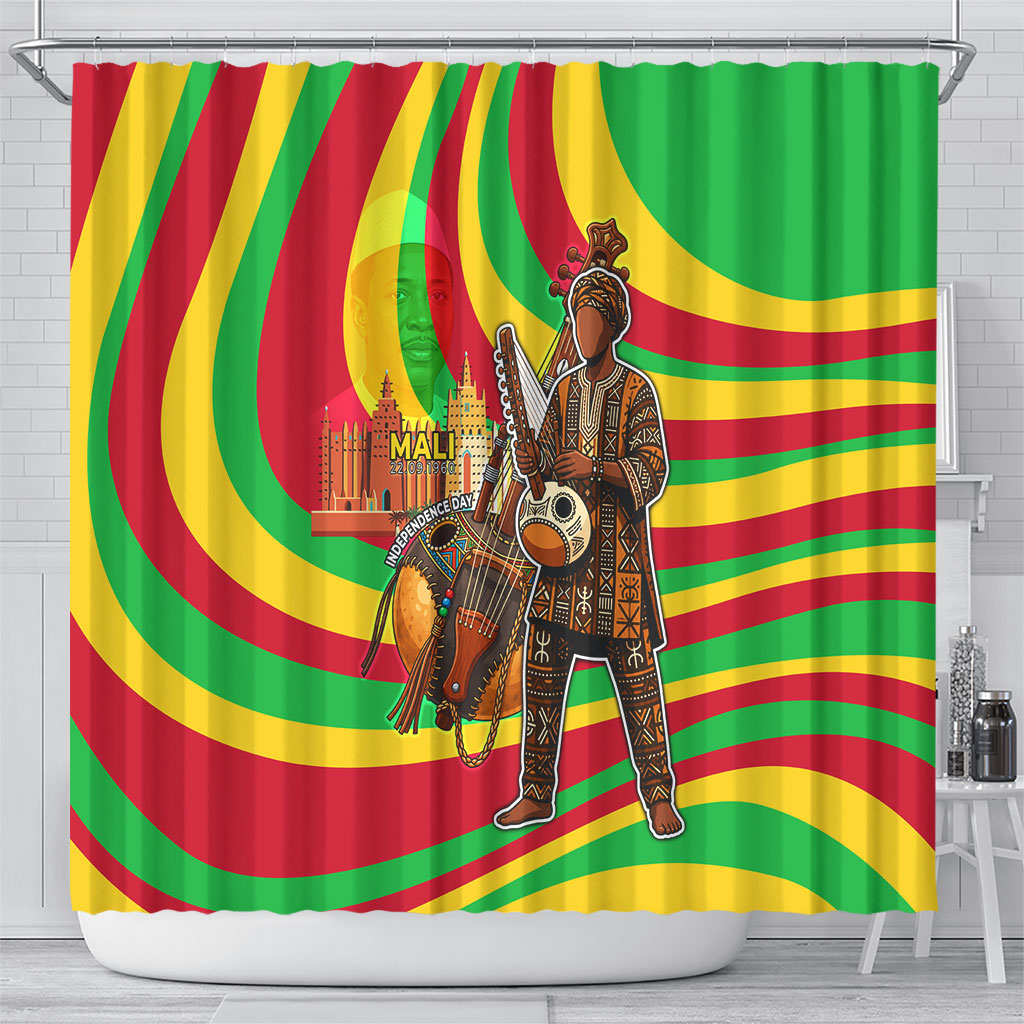 Mali Independence Day Shower Curtain West African Kora Musician Cultural