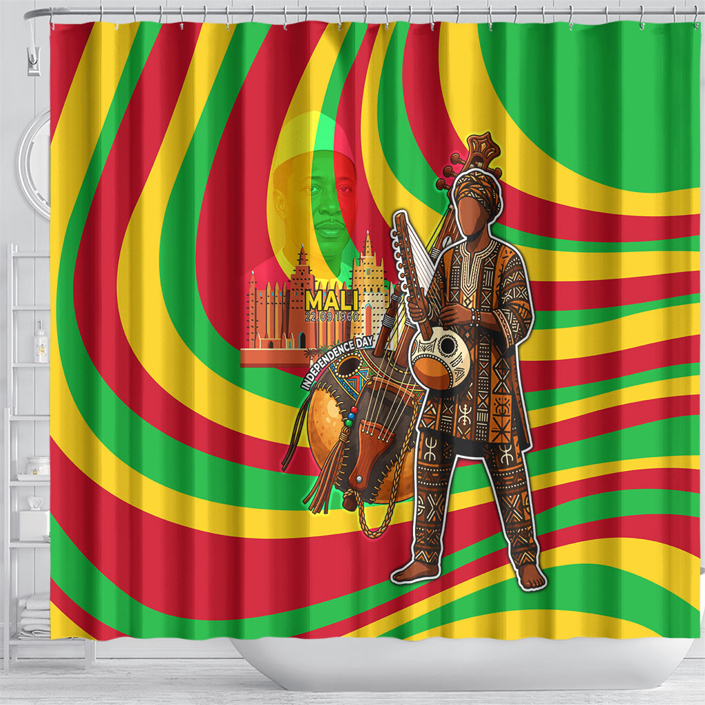 Mali Independence Day Shower Curtain West African Kora Musician Cultural