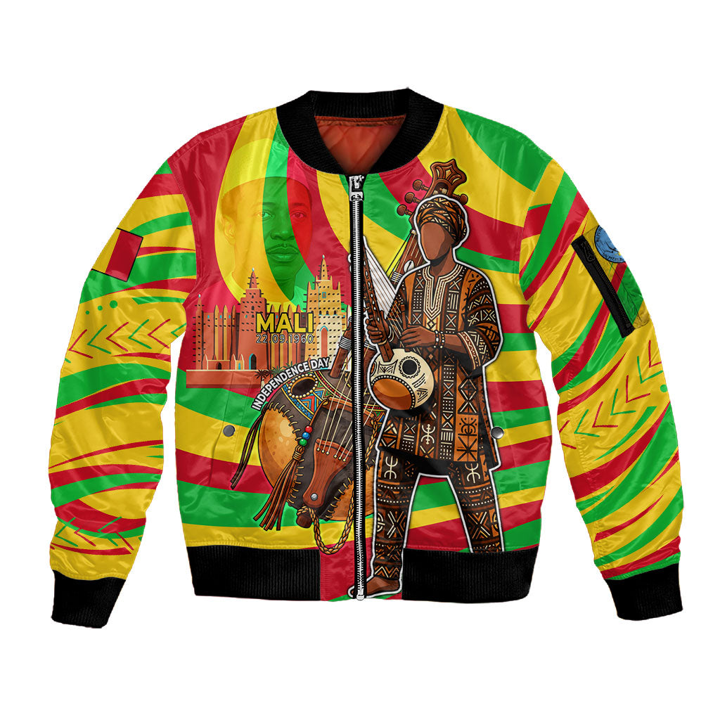 Mali Independence Day Sleeve Zip Bomber Jacket West African Kora Musician Cultural