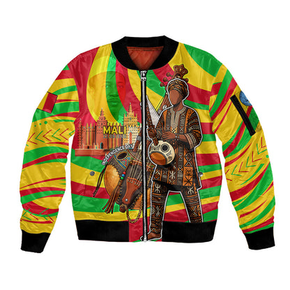 Mali Independence Day Sleeve Zip Bomber Jacket West African Kora Musician Cultural