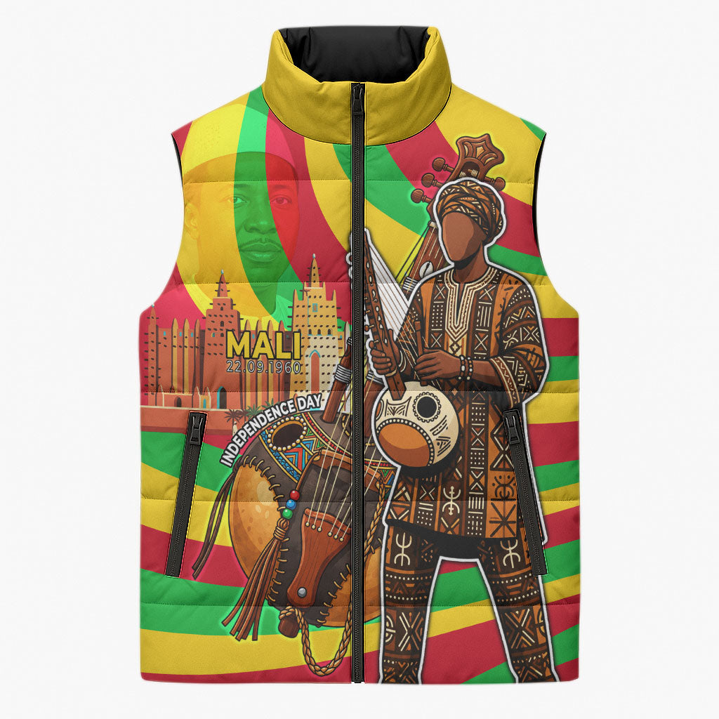 Mali Independence Day Sleeveless Puffer Jacket West African Kora Musician Cultural