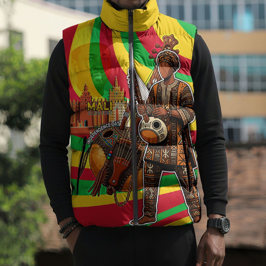 Mali Independence Day Sleeveless Puffer Jacket West African Kora Musician Cultural