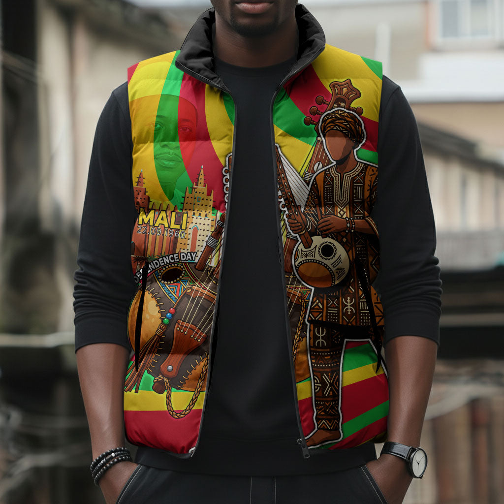 Mali Independence Day Sleeveless Puffer Jacket West African Kora Musician Cultural