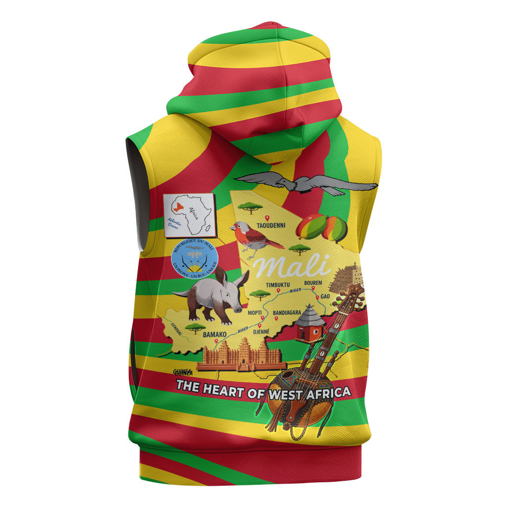 Mali Independence Day Sleeveless Zip Hoodie West African Kora Musician Cultural
