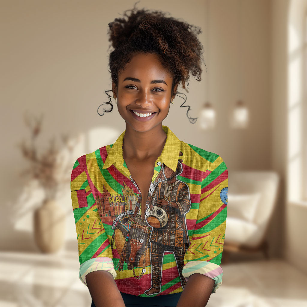 Mali Independence Day Women Casual Shirt West African Kora Musician Cultural