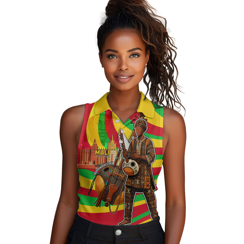 Mali Independence Day Women Sleeveless Polo Shirt West African Kora Musician Cultural
