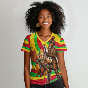 Mali Independence Day Women V-Neck T-Shirt West African Kora Musician Cultural