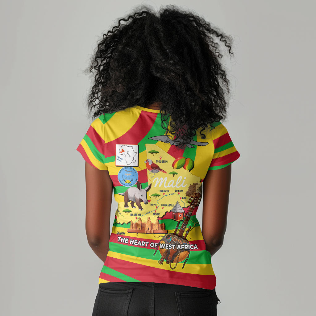Mali Independence Day Women V-Neck T-Shirt West African Kora Musician Cultural