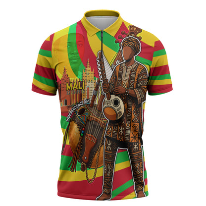 Mali Independence Day Zipper Polo Shirt West African Kora Musician Cultural