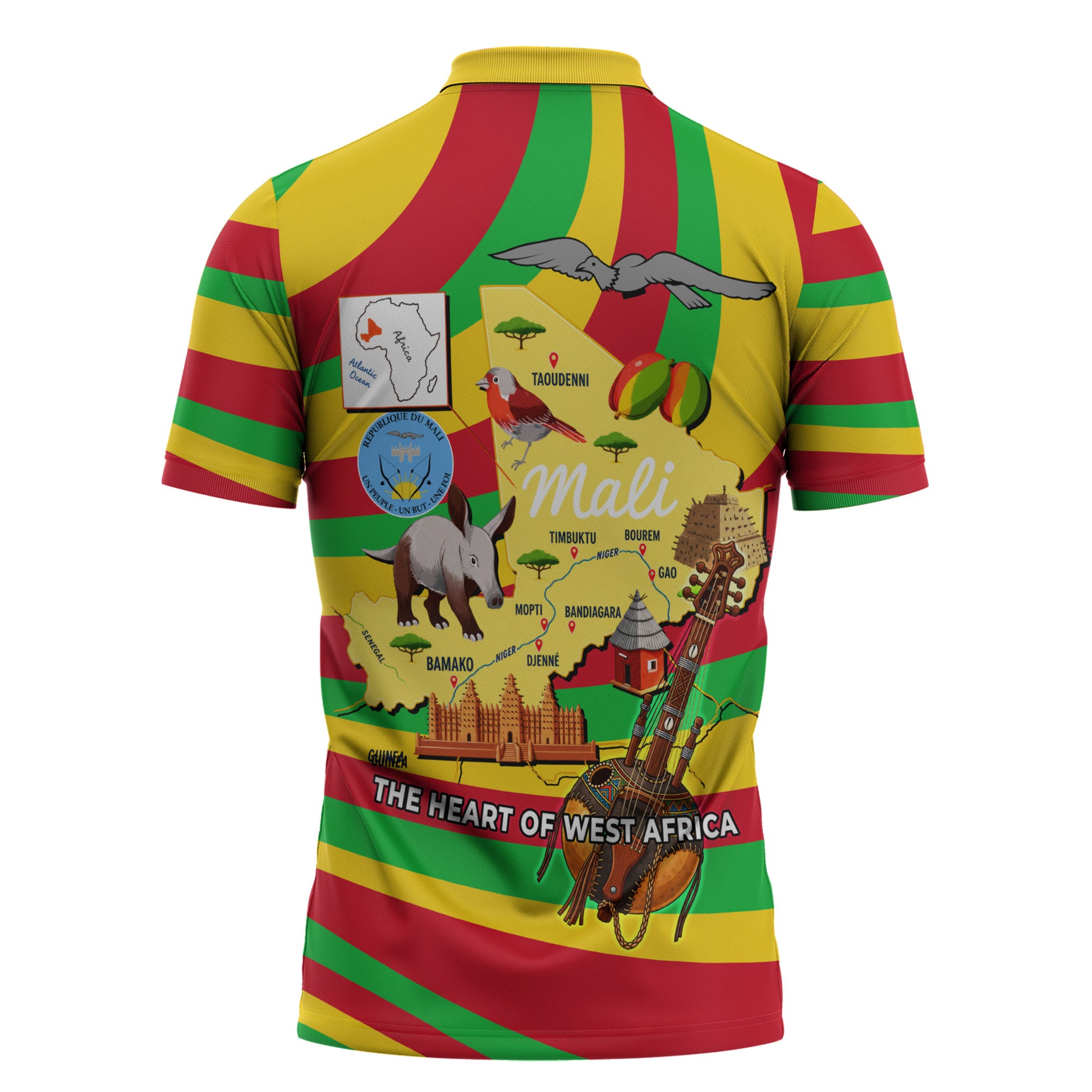 Mali Independence Day Zipper Polo Shirt West African Kora Musician Cultural