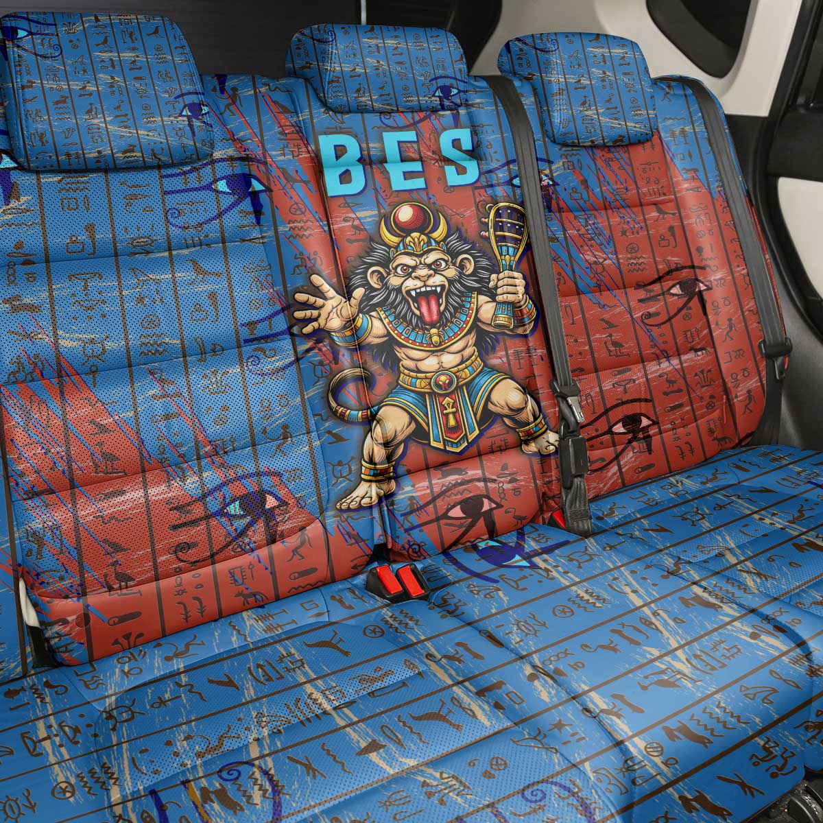 Bes Back Car Seat Cover Ancient Egyptian Hieroglyphs and Sacred Symbols Ancient Myth - African Pride