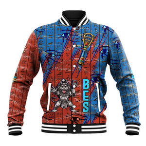 Bes Baseball Jacket Ancient Egyptian Hieroglyphs and Sacred Symbols Ancient Myth - African Pride