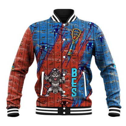 Bes Baseball Jacket Ancient Egyptian Hieroglyphs and Sacred Symbols Ancient Myth - African Pride