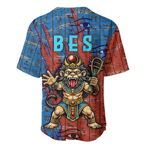 Bes Baseball Jersey Ancient Egyptian Hieroglyphs and Sacred Symbols Ancient Myth - African Pride
