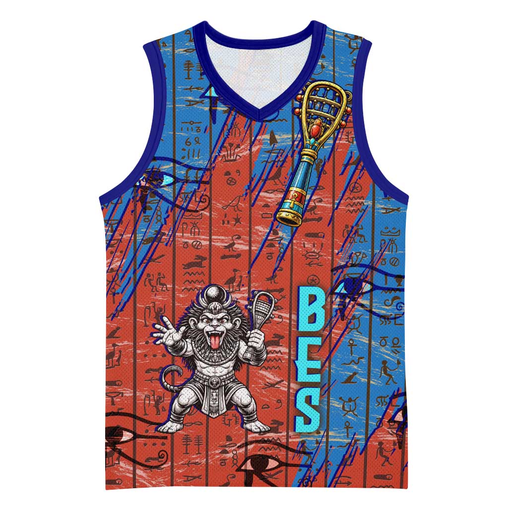 Bes Basketball Jersey Ancient Egyptian Hieroglyphs and Sacred Symbols Ancient Myth - African Pride