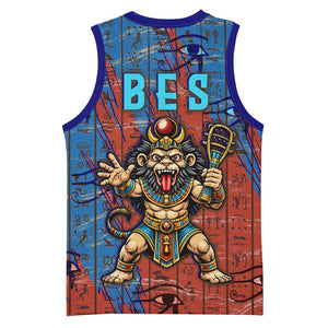 Bes Basketball Jersey Ancient Egyptian Hieroglyphs and Sacred Symbols Ancient Myth - African Pride