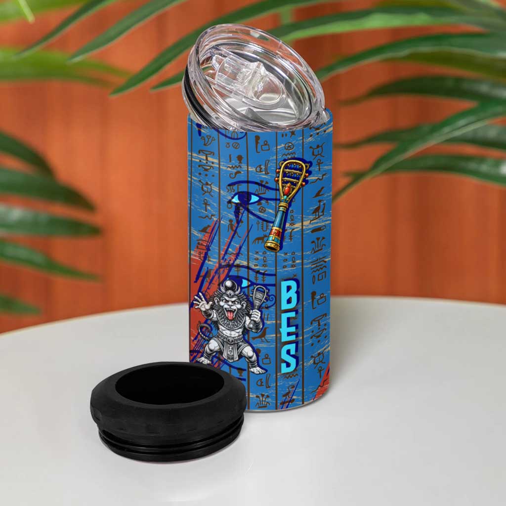 Bes 4 in 1 Can Cooler Tumbler Ancient Egyptian Hieroglyphs and Sacred Symbols Ancient Myth - African Pride