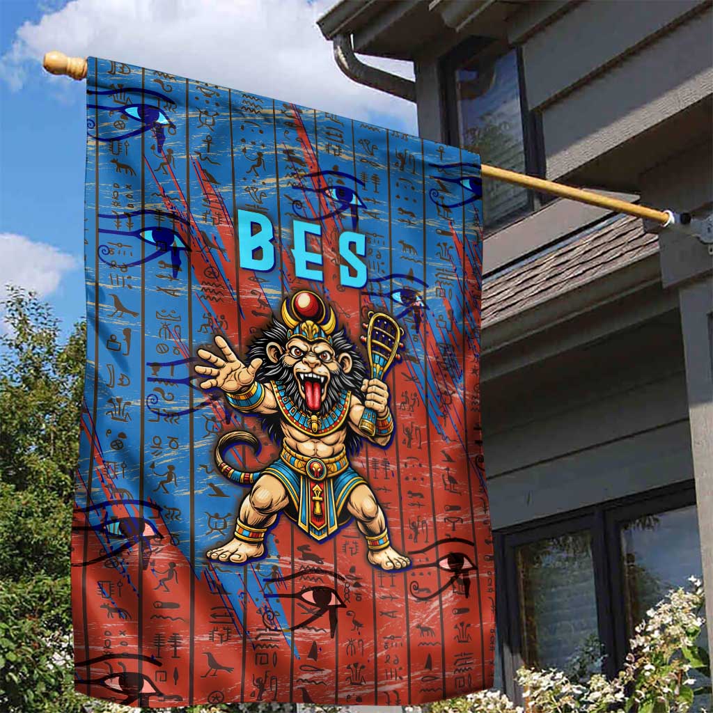 Bes Garden Flag Ancient Egyptian Hieroglyphs and Sacred Symbols Ancient Myth - African Pride