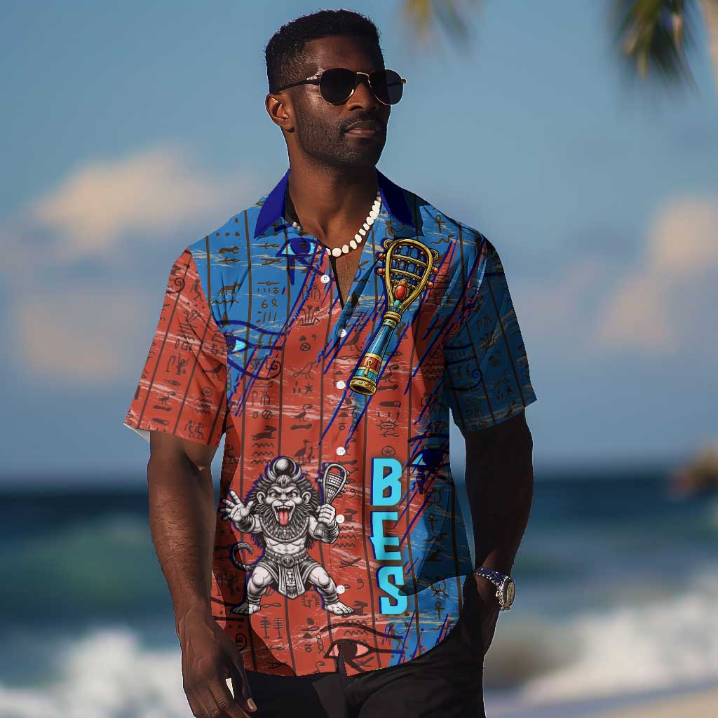 Bes Hawaiian Shirt Ancient Egyptian Hieroglyphs and Sacred Symbols Ancient Myth - African Pride