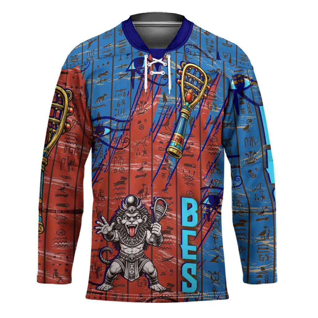 Bes Hockey Jersey Ancient Egyptian Hieroglyphs and Sacred Symbols Ancient Myth - African Pride