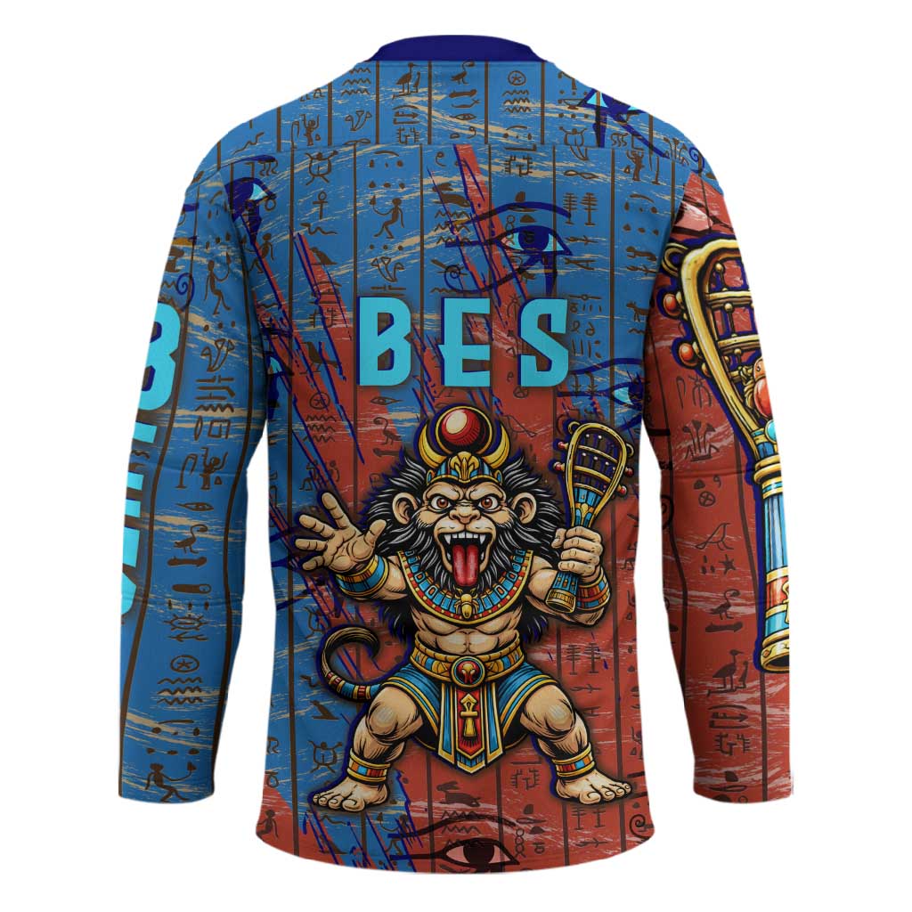 Bes Hockey Jersey Ancient Egyptian Hieroglyphs and Sacred Symbols Ancient Myth - African Pride