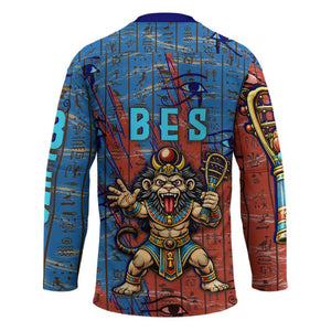 Bes Hockey Jersey Ancient Egyptian Hieroglyphs and Sacred Symbols Ancient Myth - African Pride
