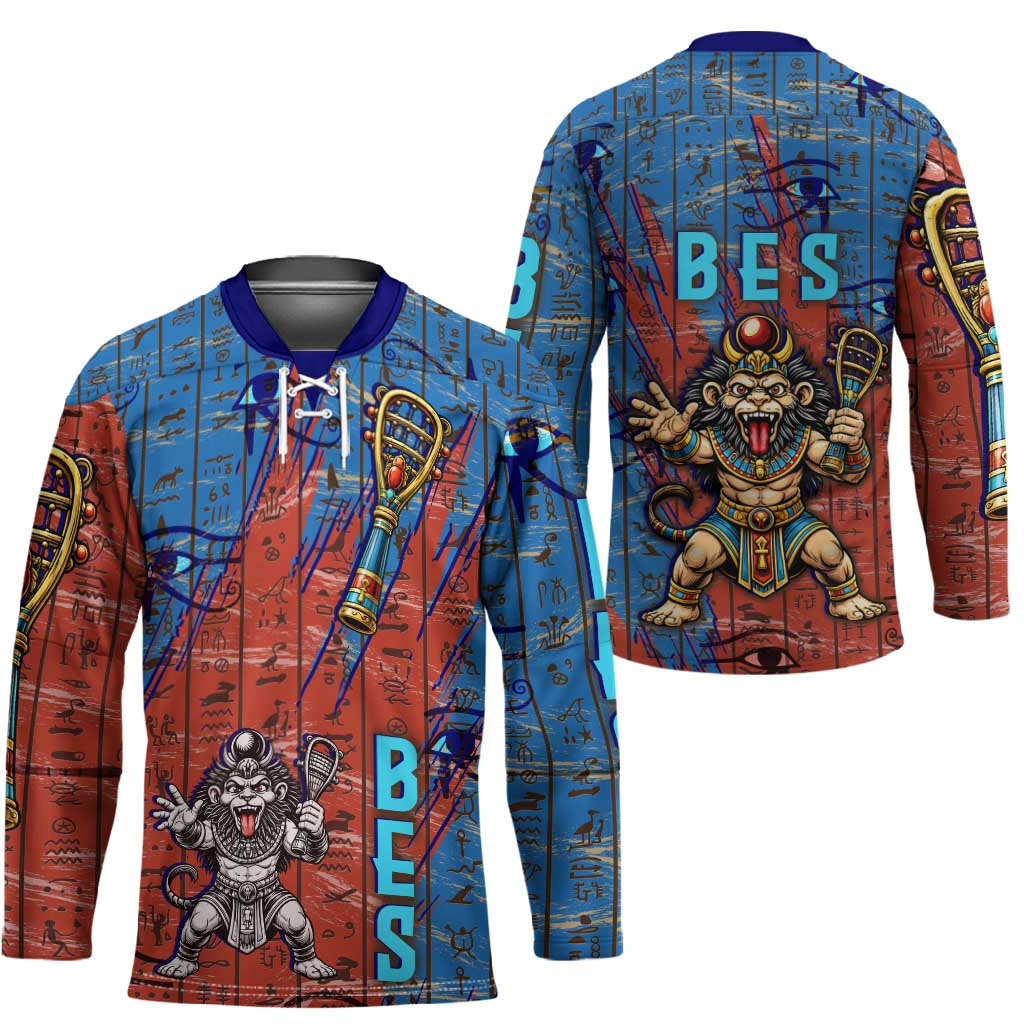 Bes Hockey Jersey Ancient Egyptian Hieroglyphs and Sacred Symbols Ancient Myth - African Pride