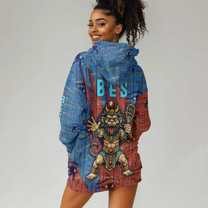 Bes Hoodie Dress Ancient Egyptian Hieroglyphs and Sacred Symbols Ancient Myth - African Pride