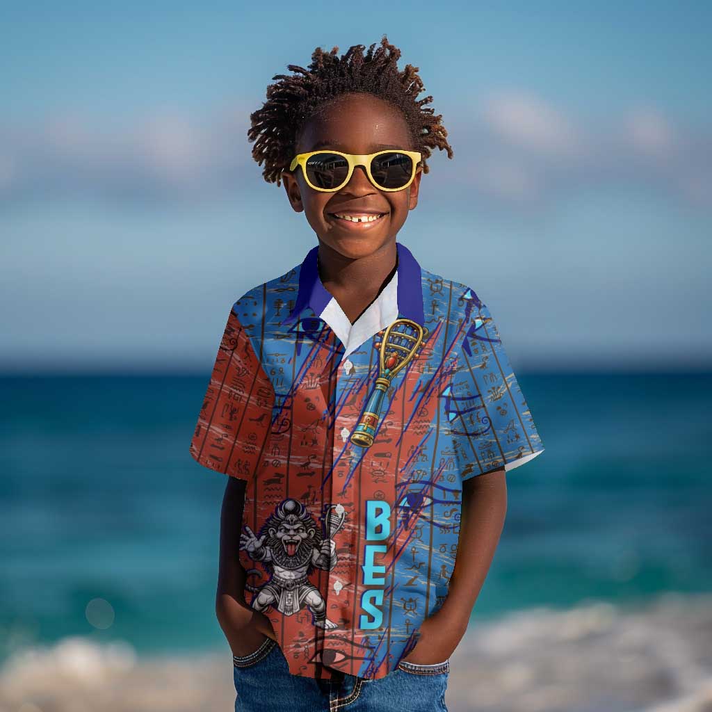 Bes Kid Hawaiian Shirt Ancient Egyptian Hieroglyphs and Sacred Symbols Ancient Myth - African Pride