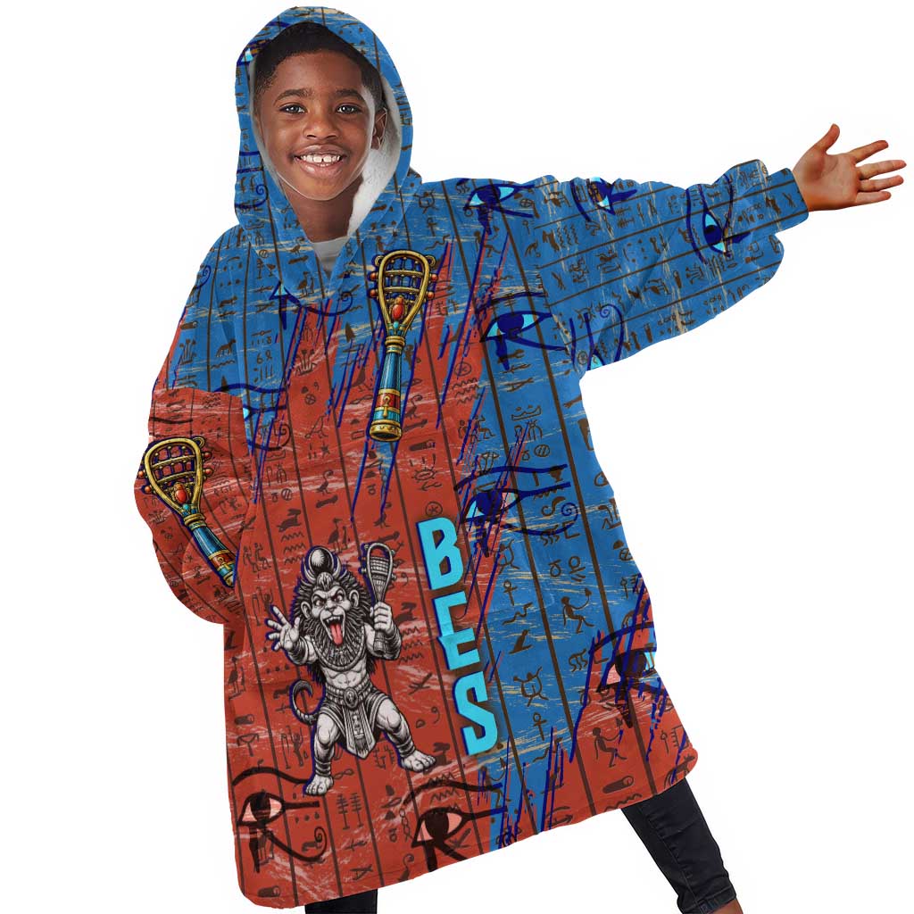 Bes Kid Wearable Blanket Hoodie Ancient Egyptian Hieroglyphs and Sacred Symbols Ancient Myth - African Pride