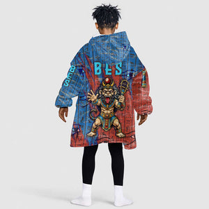 Bes Kid Wearable Blanket Hoodie Ancient Egyptian Hieroglyphs and Sacred Symbols Ancient Myth - African Pride