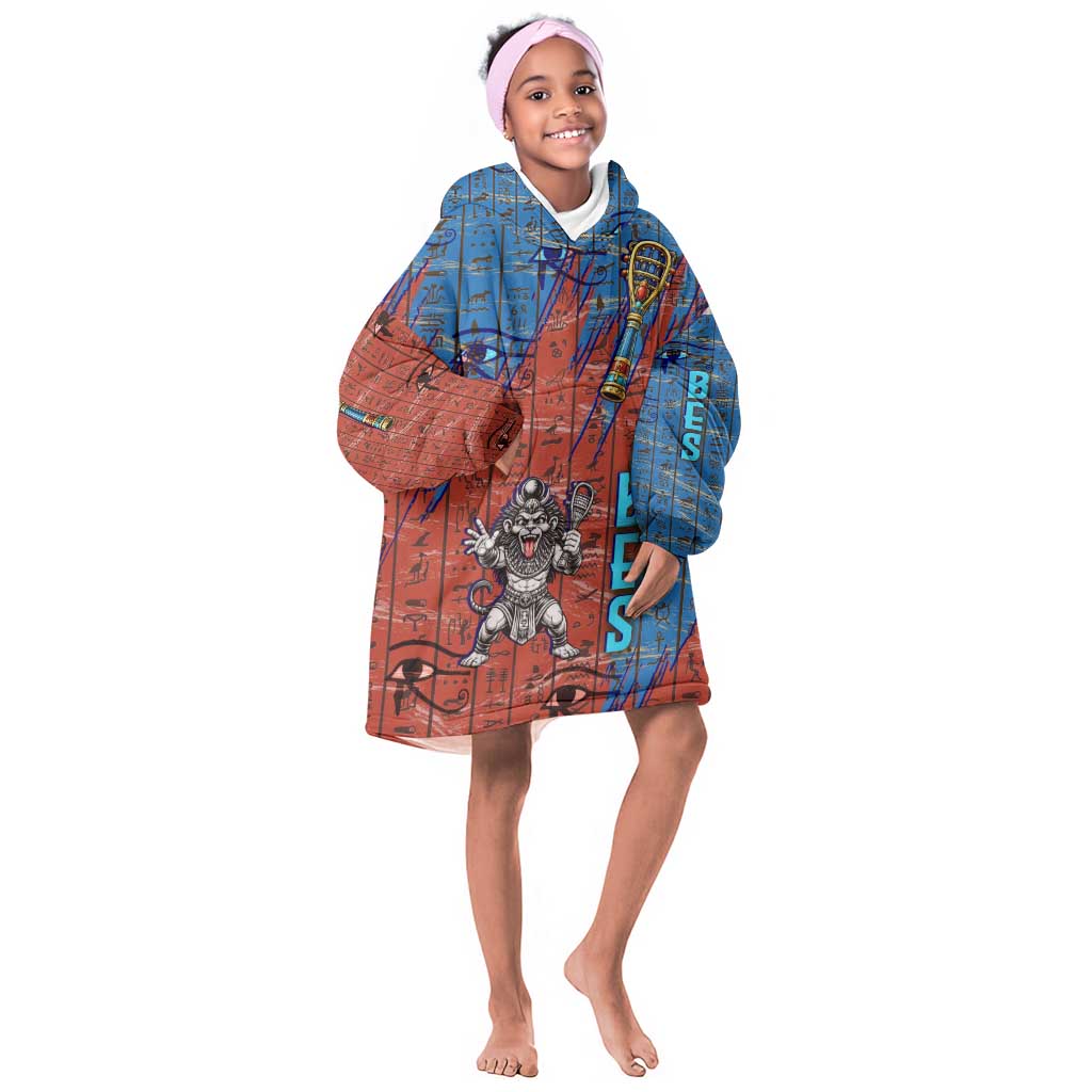 Bes Kid Wearable Blanket Hoodie Ancient Egyptian Hieroglyphs and Sacred Symbols Ancient Myth - African Pride