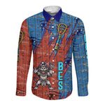 Bes Long Sleeve Button Shirt Ancient Egyptian Hieroglyphs and Sacred Symbols Ancient Myth - African Pride