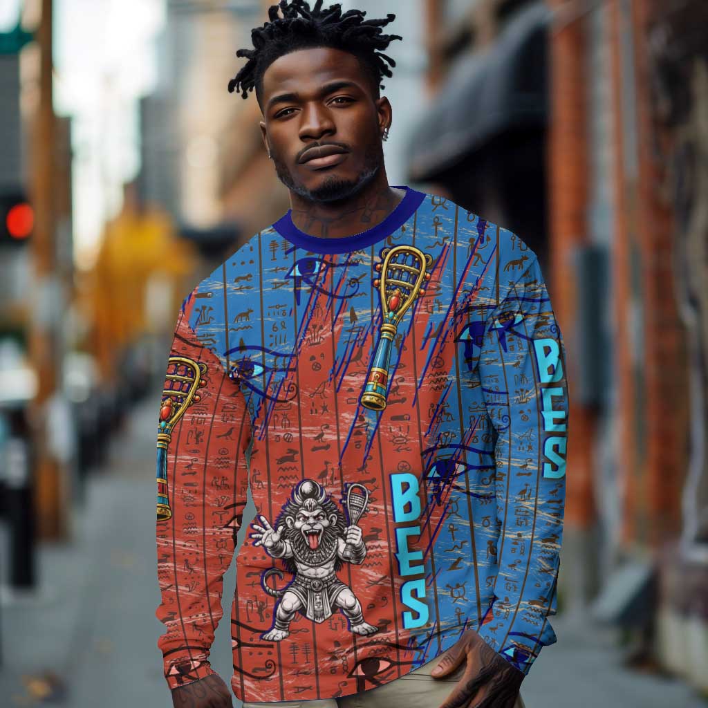 Bes Long Sleeve Shirt Ancient Egyptian Hieroglyphs and Sacred Symbols Ancient Myth - African Pride