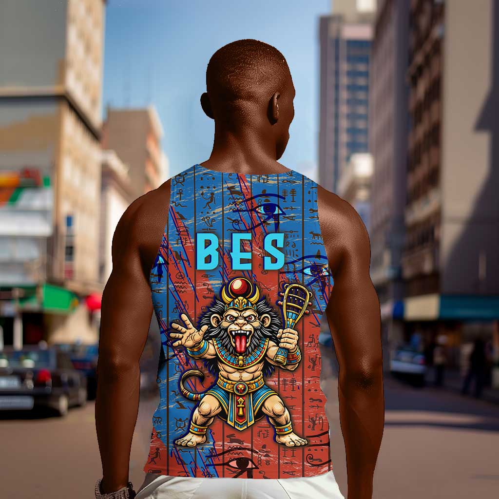 Bes Men Tank Top Ancient Egyptian Hieroglyphs and Sacred Symbols Ancient Myth - African Pride