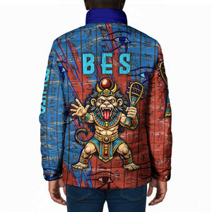 Bes Padded Jacket Ancient Egyptian Hieroglyphs and Sacred Symbols Ancient Myth - African Pride