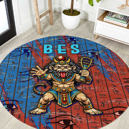 Bes Round Carpet Ancient Egyptian Hieroglyphs and Sacred Symbols Ancient Myth - African Pride