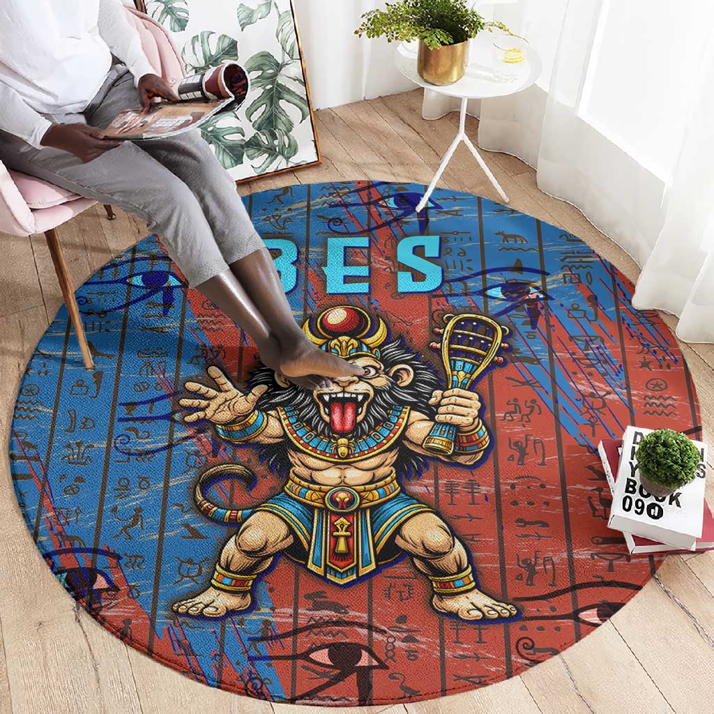Bes Round Carpet Ancient Egyptian Hieroglyphs and Sacred Symbols Ancient Myth - African Pride