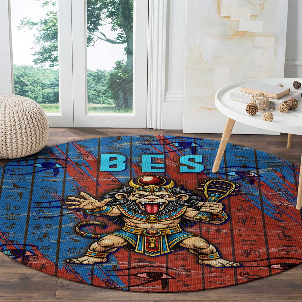Bes Round Carpet Ancient Egyptian Hieroglyphs and Sacred Symbols Ancient Myth - African Pride