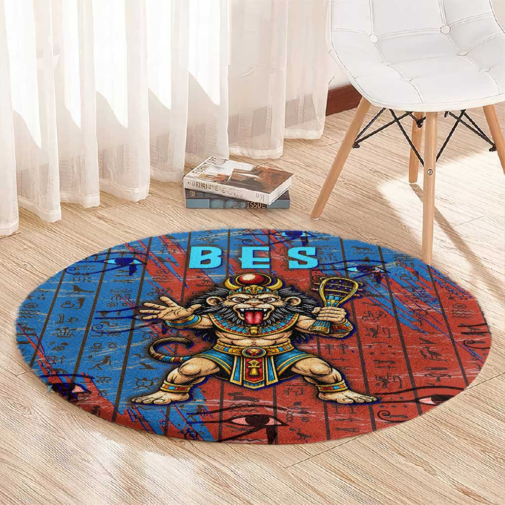 Bes Round Carpet Ancient Egyptian Hieroglyphs and Sacred Symbols Ancient Myth - African Pride