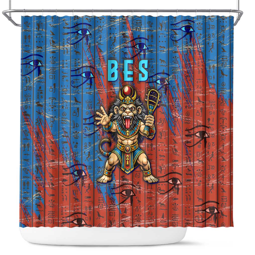 Bes Shower Curtain Ancient Egyptian Hieroglyphs and Sacred Symbols Ancient Myth - African Pride