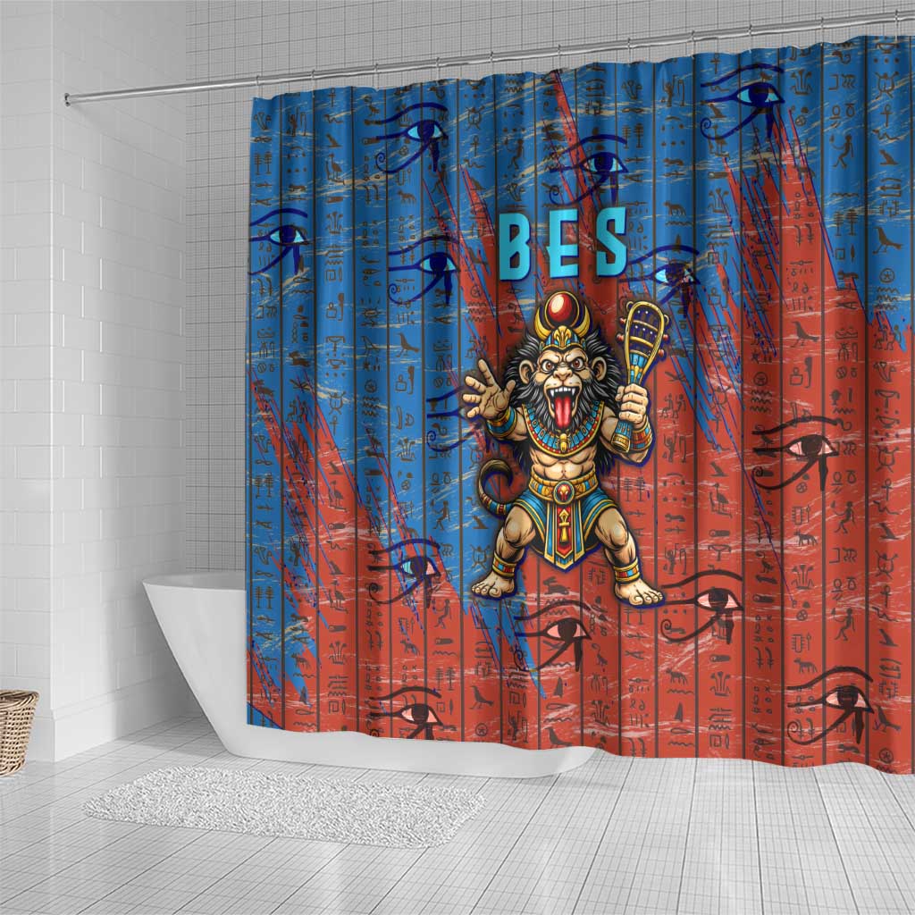 Bes Shower Curtain Ancient Egyptian Hieroglyphs and Sacred Symbols Ancient Myth - African Pride