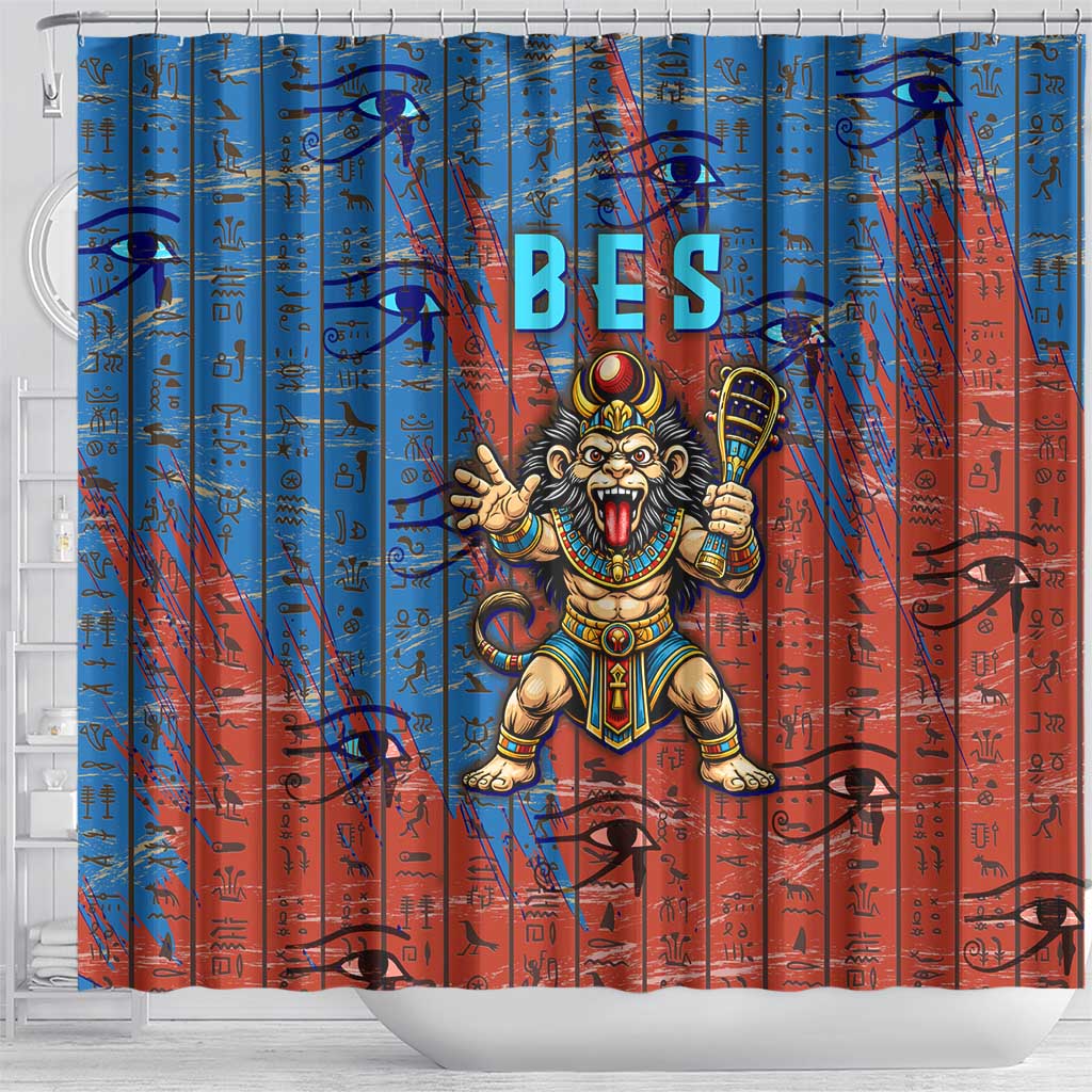 Bes Shower Curtain Ancient Egyptian Hieroglyphs and Sacred Symbols Ancient Myth - African Pride