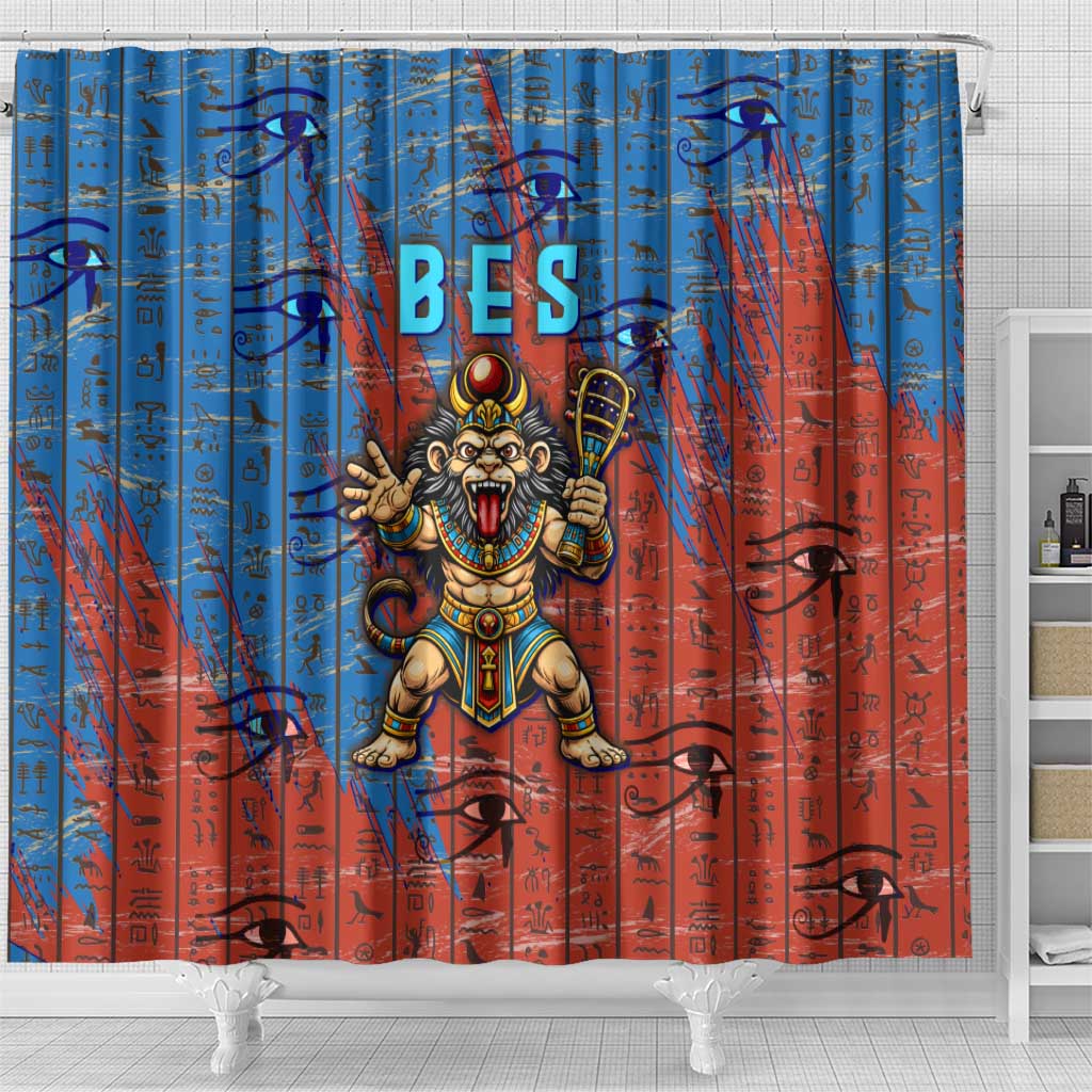 Bes Shower Curtain Ancient Egyptian Hieroglyphs and Sacred Symbols Ancient Myth - African Pride