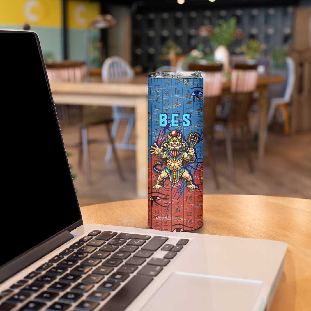 Bes Skinny Tumbler Ancient Egyptian Hieroglyphs and Sacred Symbols Ancient Myth - African Pride
