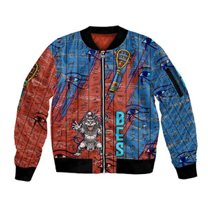 Bes Sleeve Zip Bomber Jacket Ancient Egyptian Hieroglyphs and Sacred Symbols Ancient Myth - African Pride