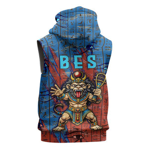 Bes Sleeveless Zip Hoodie Ancient Egyptian Hieroglyphs and Sacred Symbols Ancient Myth - African Pride