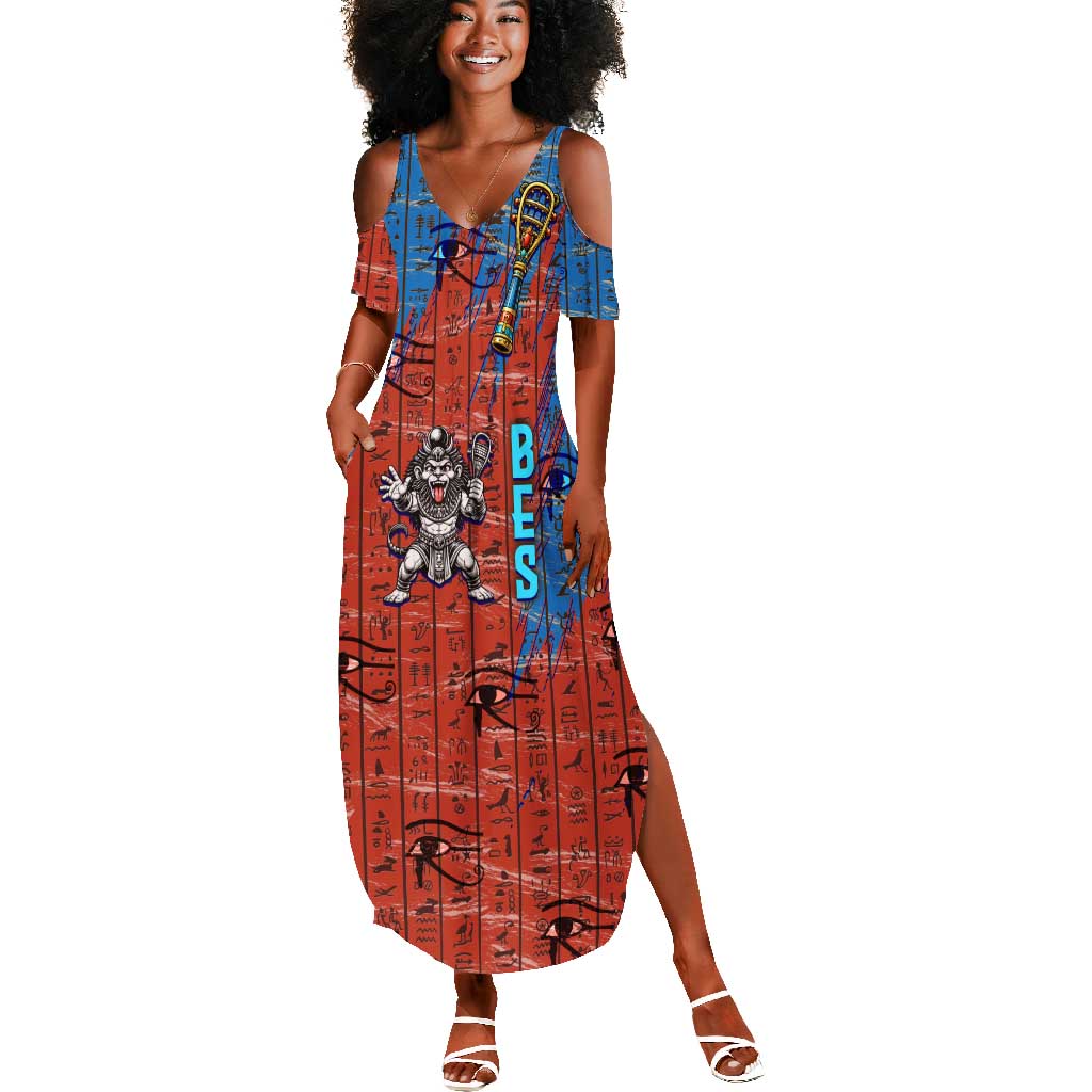 Bes Summer Maxi Dress Ancient Egyptian Hieroglyphs and Sacred Symbols Ancient Myth - African Pride