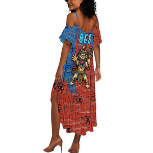 Bes Summer Maxi Dress Ancient Egyptian Hieroglyphs and Sacred Symbols Ancient Myth - African Pride